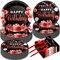 200Pcs Red and Black Birthday Party Tableware Set Confetti Sprinkles Happy Birthday Supplies Red and Black Paper Plates and Napkins Forks for Man and Woman Birthday Party Decorations for 50 Guests